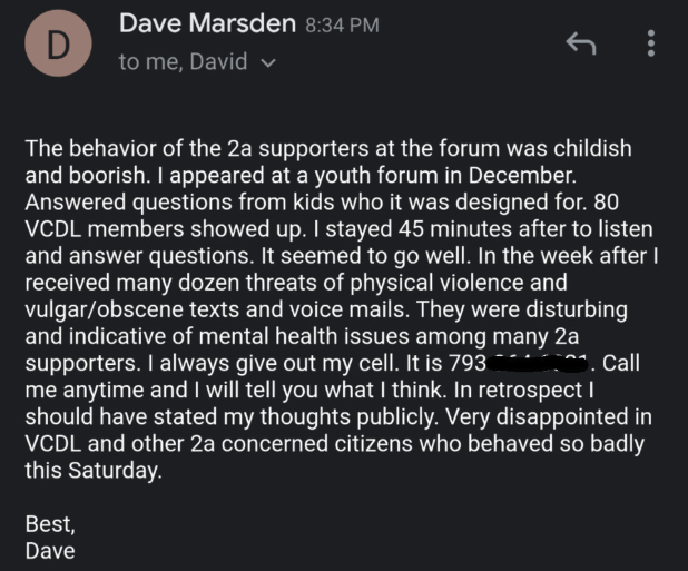 Virginia state Sen. Dave Marsden letter